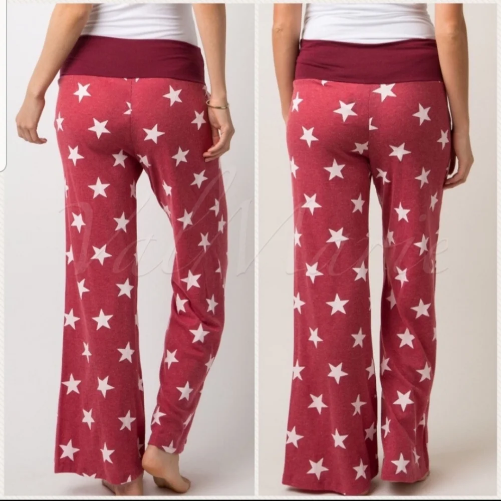 Ribbed Knit Star Print Lounge Pants Drawstring - Picture 3 of 7